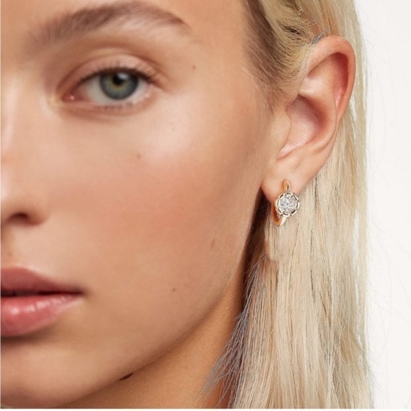 GOLD 14k Gold Plated Flower Hoop Earrings - Picture 3 of 3